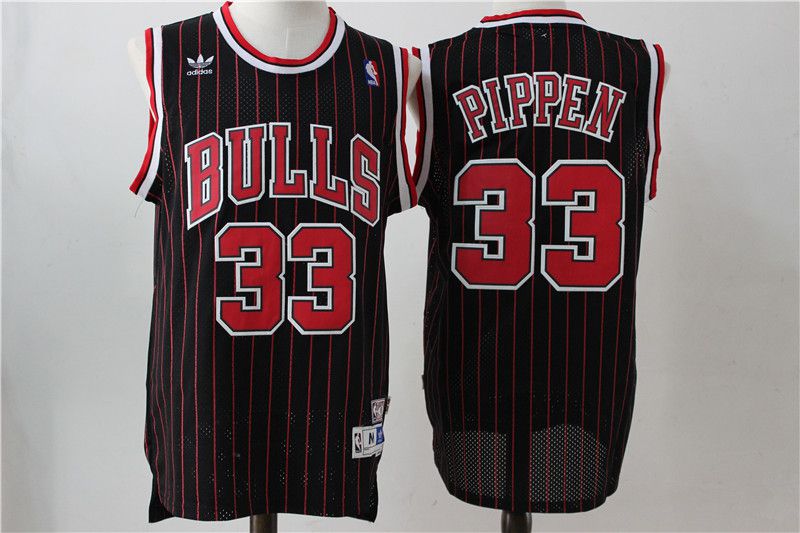 Men Chicago Bulls 33 Pippen Black red stripw Throwback NBA Jerseys